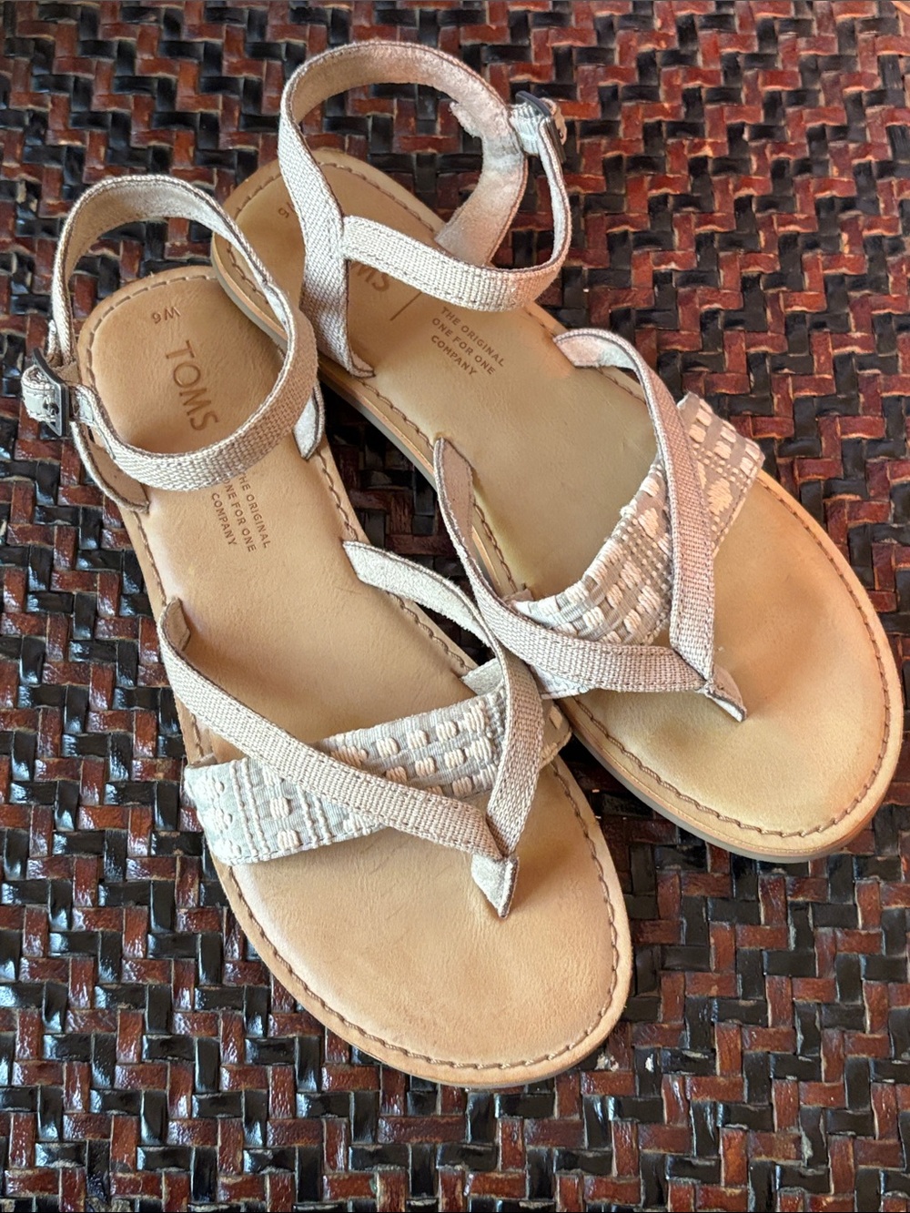 TOMS Lexie Beige/Cream Woven Strap Ankle-Closure Sandals Size W6